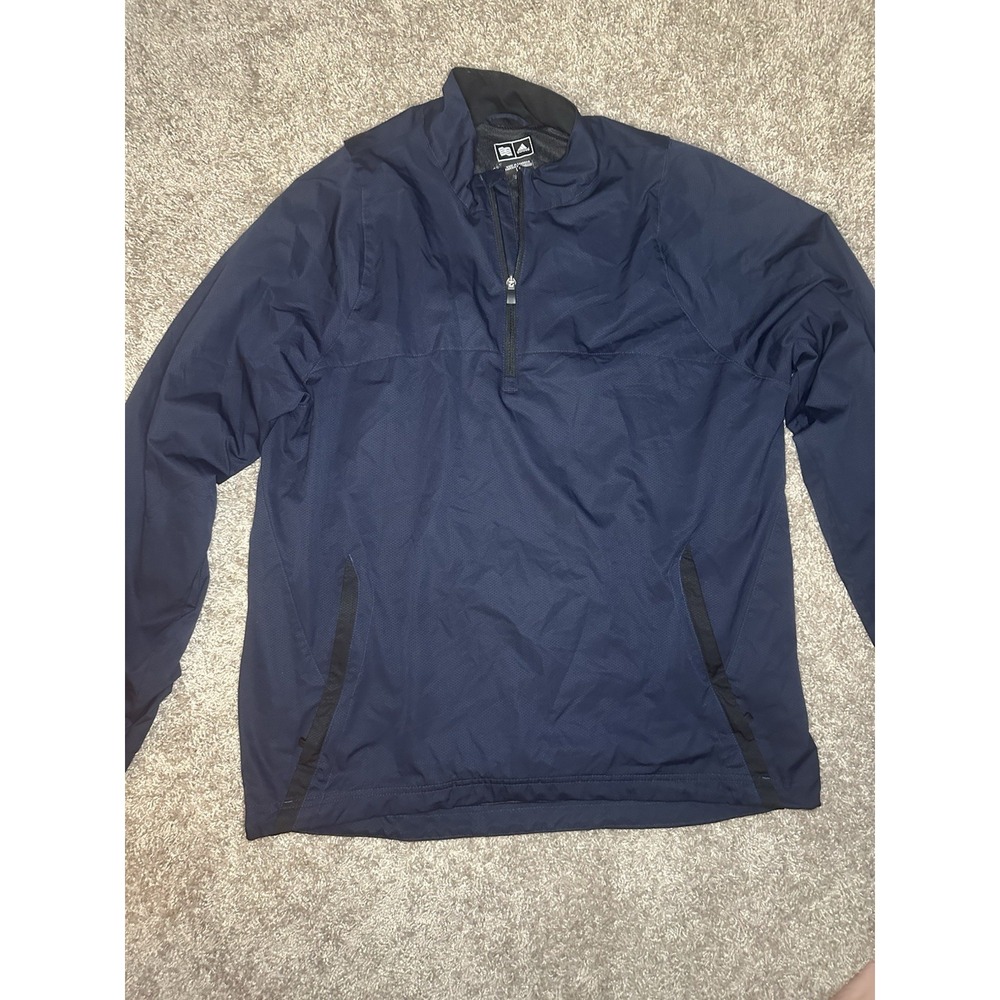 adidas Men's Retro Blue/Black Ripstop Half-Zip Windbreaker Jacket w/ Pockets L